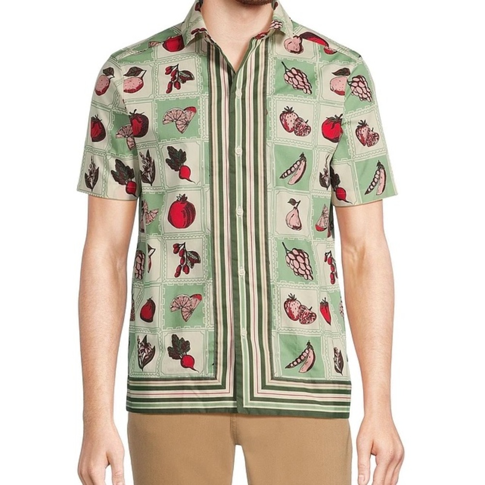 Murano From the Garden Collection Slim Fit Button Front Short Sleeve Size Large
